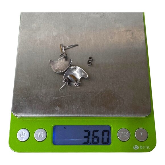 Vintage Sterling Silver 950 Mexican Artisan Earrings Turquoise Sun Starburst - Picture 5 of 8